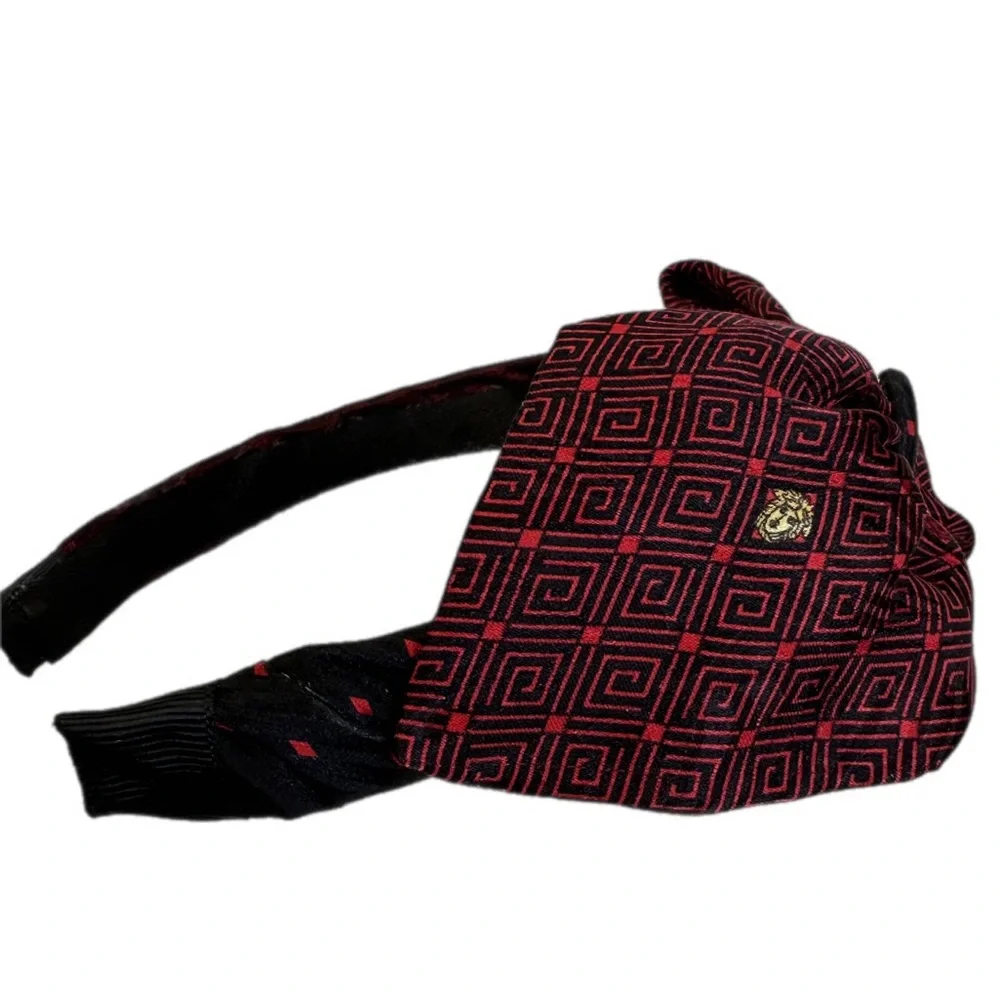 CUSTOM, ONE-OF-A-KIND VERSACE SILK TIE HEADBAND W/ BOW